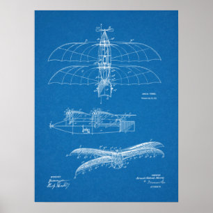 1911 kunsttekening van vliegtuigpatenten poster