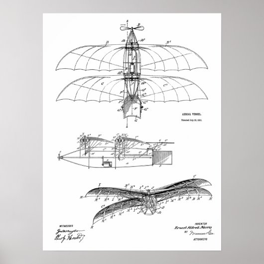 1911  kunsttekening van vliegtuigpatenten poster (Voorkant)