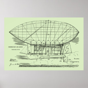 1912 Bateau dirigeable brevet dessin impression ar