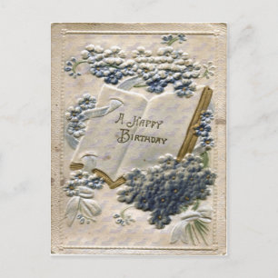  1912 Ingegraveerd Zijde en Velvet Birthday Briefkaart