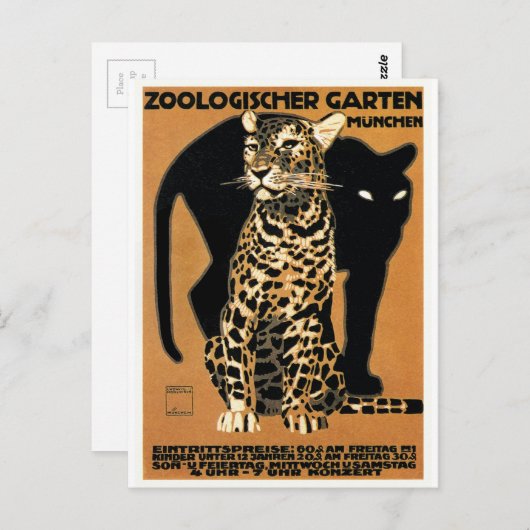 1912 Ludwig Hohlwein Leopard München Zoo Poster Briefkaart (Voorkant / Achterkant)