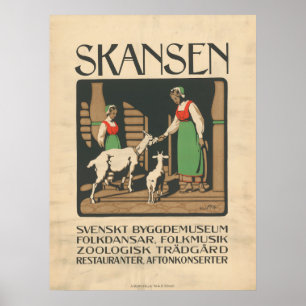 1912 Skansen Zweden Vintage Reisposter Kunst Poster