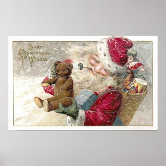 1913 Kerstman met Teddy Bear en Pipe Poster (Voorkant)