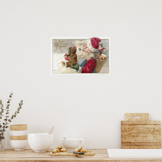 1913 Kerstman met Teddy Bear en Pipe Poster (Keuken)