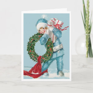 1913!! "LITTLE BOY BLUE" SNEEUWRIJKE KERSTGROET FEESTDAGEN KAART
