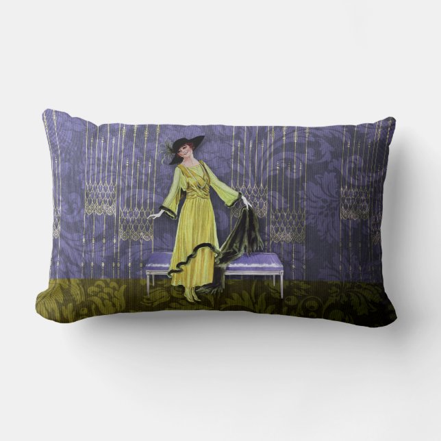 1913 LUXE:  MODE, Chartreuse, Periwinkle Kussen (Voorkant)