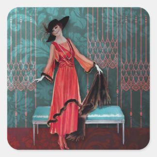 1913 Luxe: Mode in rood en turquoise Vierkante Sticker