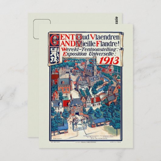 1913 World Expo Gent Old Flanders Historical Briefkaart (Voorkant / Achterkant)