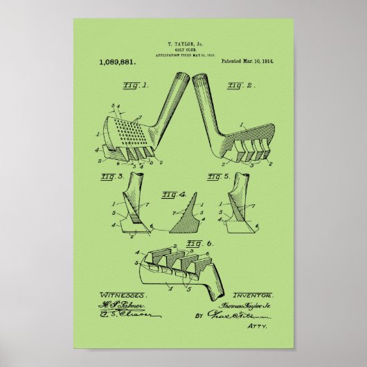 1914  Golf Club Patent Art Print (Voorkant)