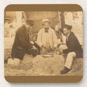 1914 lol op het strand in Duitsland RPPC Bier Onderzetter