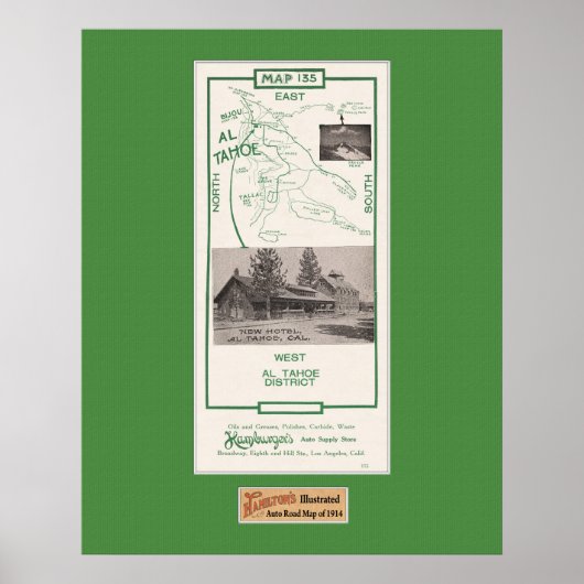 1914 Map of Tahoe Area, Al Tahoe Poster (Voorkant)