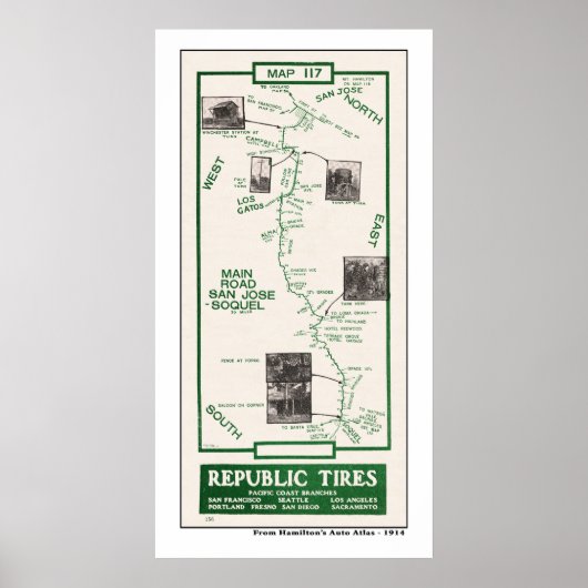 1914 Map, San Jose aan Soquel Poster (Voorkant)