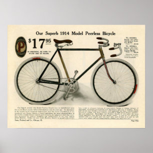 1914  naaigarij Peerless Bicycle & Art Poster