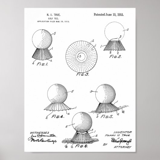 1915 Golf Ball T-shirt Design Patent Art Print (Voorkant)