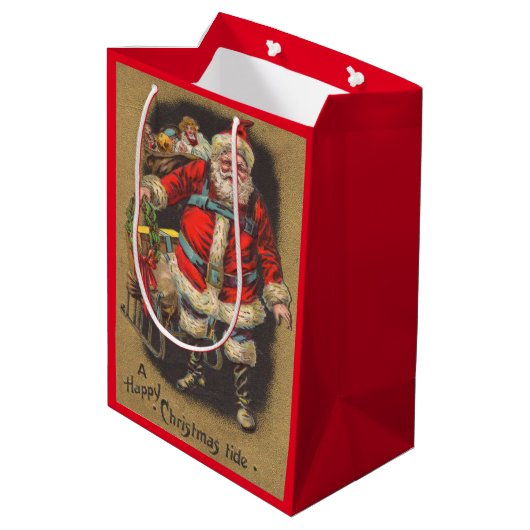 1915 Santa Claus met zijn maag- en speelgoedafdruk Medium Cadeauzakje (Achterkant Gekanteld)