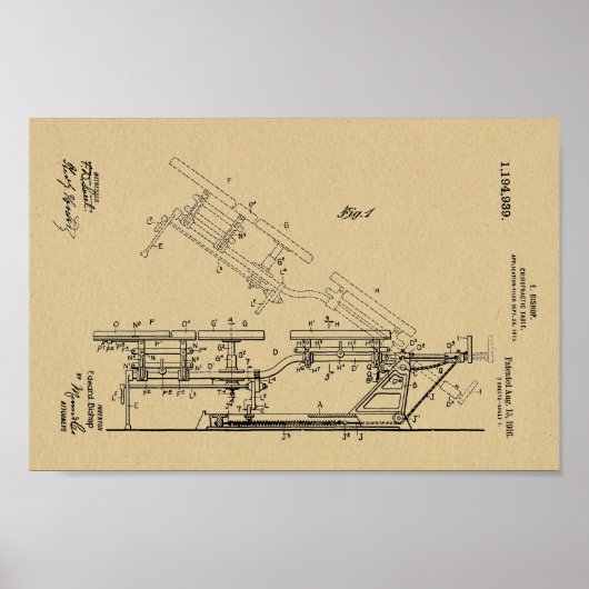 1916  Chiropractic Table Patent Art-afdrukken Poster (Voorkant)