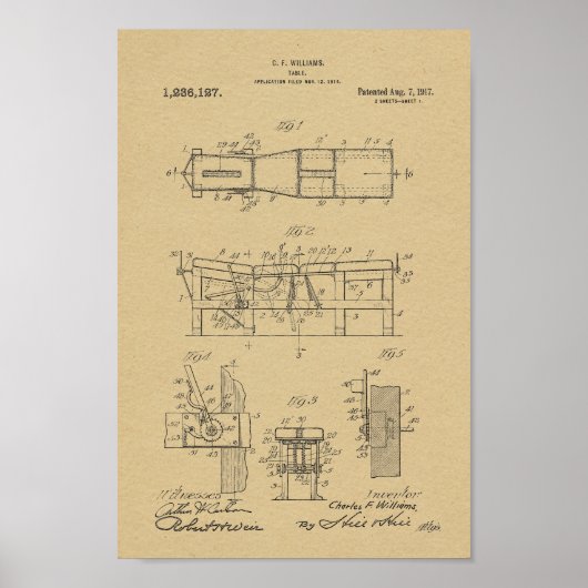 1917  Chiropractic Table Patent Art-afdrukken Poster (Voorkant)