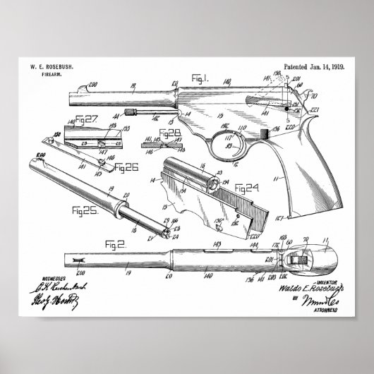 1919 Pistool automatische tekenafdrukken voor pate Poster (Voorkant)