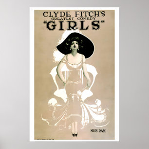 1919 Stomme film 'Girls' Film Poster Antiek