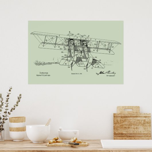 1919 Vliegtuigtekenkunst met een patent in het vli Poster (Keuken)