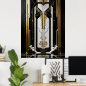 1920 Art Déco Cadre géométrique or noir blanc (Bureau à domicile)