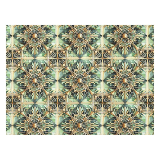 1920 Art Deco  Groen Goud Tafelkleed (Voorkant (Horizontaal))