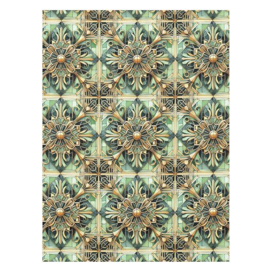 1920 Art Deco  Groen Goud Tafelkleed (Voorkant)