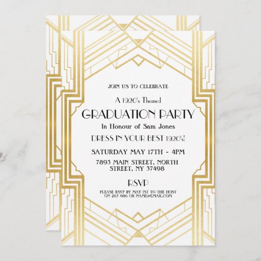 1920 Art Déco Invitation Gatsby Party Gold (Devant / Derrière)