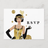 1920-bladermeisje gatsby RSVP Uitnodiging Briefkaart (Voorkant)