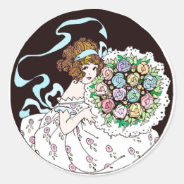 1920 Bloemenmeisje met Boeket Ronde Sticker