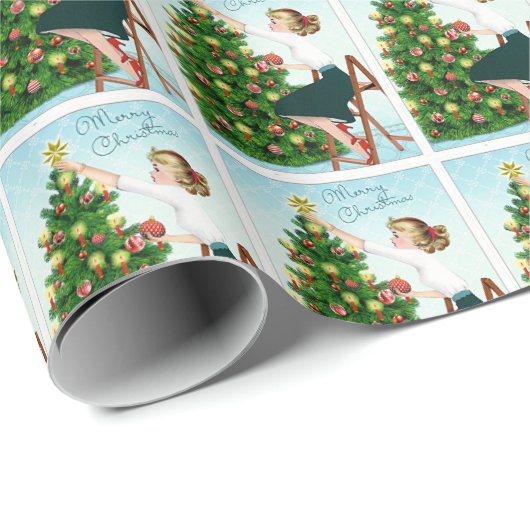 1920 dame die kerstboom decorteert cadeaupapier (Rol Hoek)