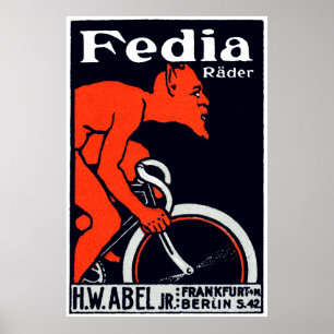1920 Duivel met fietsen Poster