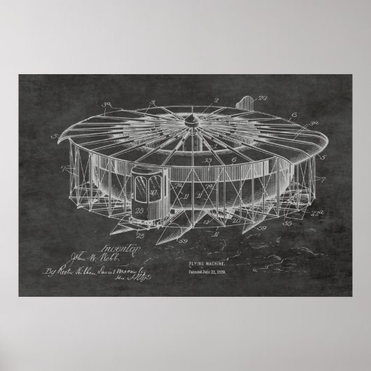 1920 Flying Machine Airplane Patent Drawing Print (Voorkant)