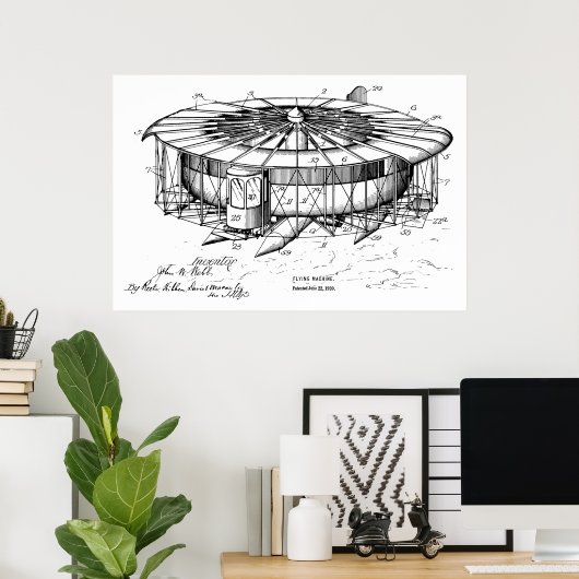 1920 Flying Machine Airplane Patent Drawing Print (Thuiskantoor)
