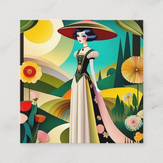 1920. Haute couture  mode Vierkante Visitekaartje (Voorkant)