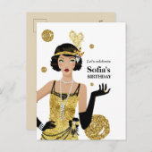 1920 invitation flapper girl, fête d'anniversaire (Devant / Derrière)