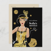 1920 invitation flapper girl, fête d'anniversaire (Devant / Derrière)