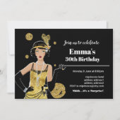 1920 invitation flapper girl, fête d'anniversaire (Devant)