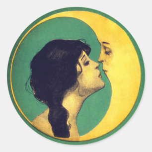 1920 Meisje en Maan Ronde Ronde Sticker