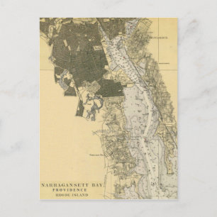 1920 Narragansett Bay Providence RI Harbor Chart Briefkaart