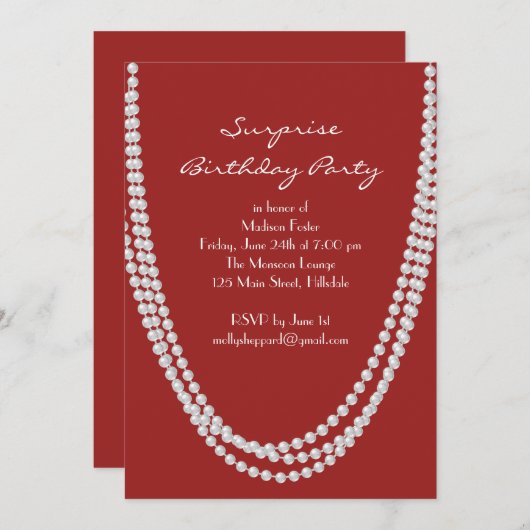 1920 Pearl Surprise Verjaardagsfeest Uitgenodigd r Kaart (Voorkant / Achterkant)