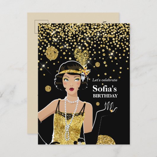 1920 - uitnodiging van het flapper - meisje , gats (Voorkant / Achterkant)