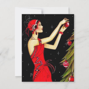 1920 Vintage Dame versiert Kerstboom  Hol Feestdagenkaart