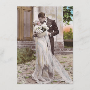1920s Art Deco Bride en Groom Photo Card Kaart