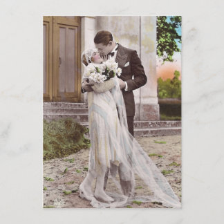 1920s Art Deco Bride en Groom Photo Card Kaart