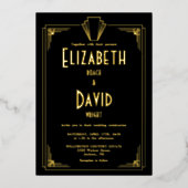 1920's Art Deco Fotobruiloft zwart-wit Folie Uitnodiging (Voorkant)