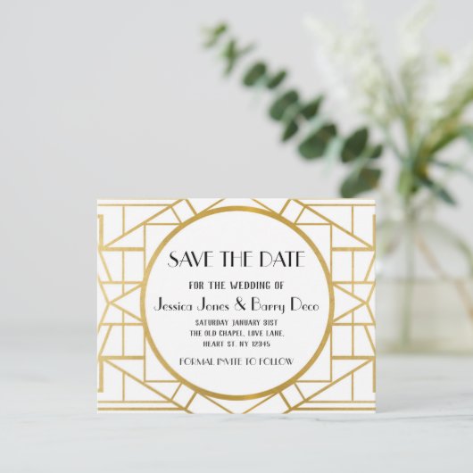 1920s Art Deco Gatsby Save The Date Wedding Invite (Staand voorkant)