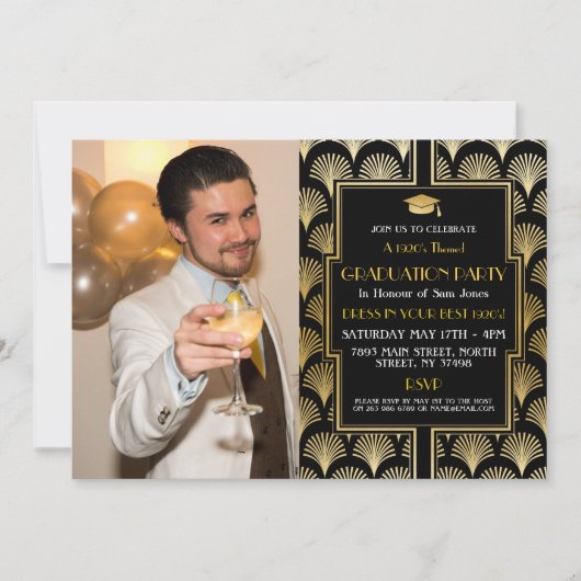 1920s Art Deco Gold Afstuderen Gatsby Party Foto Kaart (Voorkant)