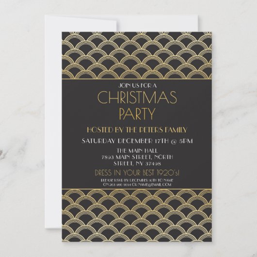 1920's Art Deco Kerst Gatsby Party Uitnodiging (Voorkant)