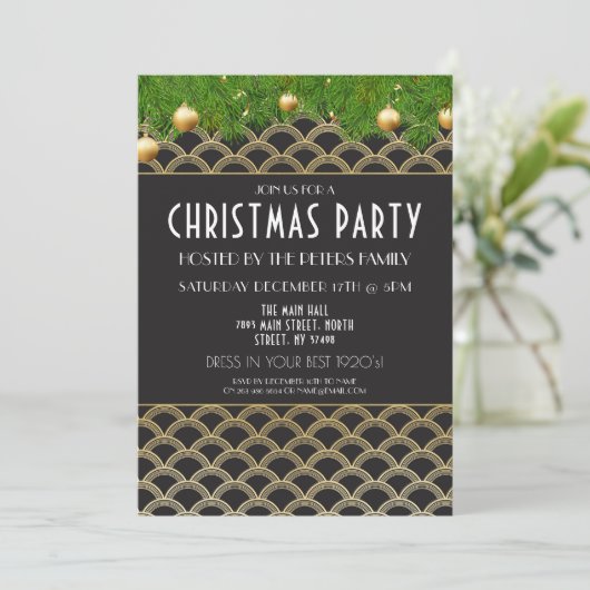 1920's Art Deco Kerst Gatsby Party Uitnodiging (Staand voorkant)
